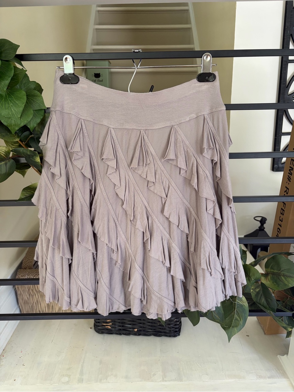 INC International Concepts Taupe Ruffle Tiered Boho Skirt Size Small